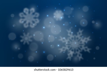 Dark BLUE vector pattern with christmas snowflakes. Shining colored illustration with snow in christmas style. The template can be used as a new year background.