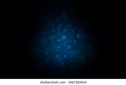 Dark BLUE vector pattern with christmas snowflakes. Shining colored illustration with snow in christmas style. The pattern can be used for new year ad, booklets.