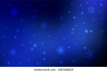 Dark BLUE vector pattern with christmas snowflakes. Glitter abstract illustration with crystals of ice. New year design for your business advert.