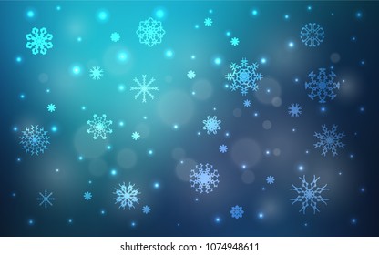 Dark BLUE vector pattern with christmas snowflakes. Glitter abstract illustration with crystals of ice. The template can be used as a new year background.