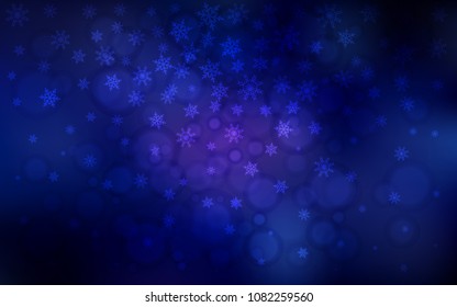 Dark BLUE vector pattern with christmas snowflakes. Snow on blurred abstract background with gradient. New year design for your ad, poster, banner.