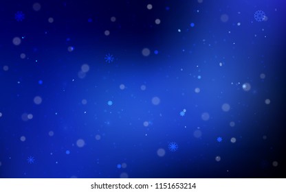 Dark BLUE vector pattern with christmas snowflakes. Blurred decorative design in xmas style with snow. The template can be used as a new year background.