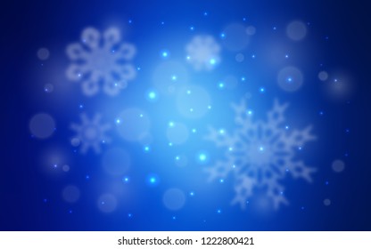 Dark BLUE vector pattern with christmas snowflakes. Glitter abstract illustration with crystals of ice. New year design for your ad, poster, banner.