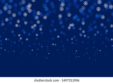Dark BLUE vector pattern with christmas snowflakes. Colorful decorative design in xmas style with snow. New year design for poster, banner.