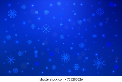 Dark BLUE vector pattern with christmas snowflakes. Modern geometrical abstract illustration with crystals of ice. The template can be used as a new year background.
