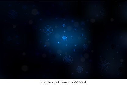Dark BLUE vector pattern with christmas snowflakes. Glitter abstract illustration with crystals of ice. New year design for your ad, poster, banner.