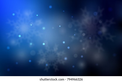 Dark BLUE vector pattern with christmas snowflakes. Blurred decorative design in xmas style with snow. New year design for your business advert.