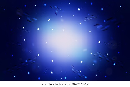 Dark BLUE vector pattern with christmas ribbons. Glitter abstract illustration with colorful confetti, ribbons. The template can be used as a background for postcards.