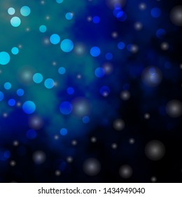 Dark BLUE vector pattern with circles, stars. Abstract illustration with colorful spots, stars. New template for a brand book.