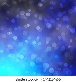 Dark BLUE vector pattern with circles. Abstract decorative design in gradient style with bubbles. Design for your commercials.