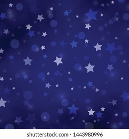 Dark BLUE vector pattern with circles, stars. Illustration with set of colorful abstract spheres, stars. Pattern for design of fabric, wallpapers.