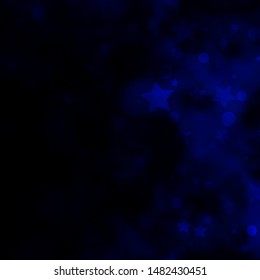 Dark BLUE vector pattern with circles, stars. Abstract illustration with colorful spots, stars. Design for wallpaper, fabric makers.
