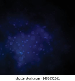 Dark BLUE vector pattern with circles, stars. Abstract design in gradient style with bubbles, stars. Design for textile, fabric, wallpapers.
