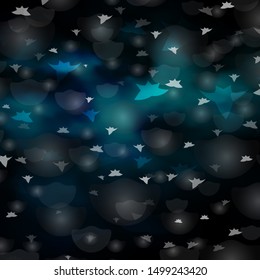 Dark BLUE vector pattern with circles, stars. Abstract illustration with colorful spots, stars. Pattern for trendy fabric, wallpapers.