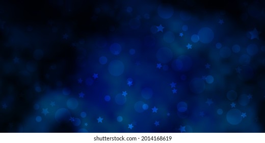 Dark BLUE vector pattern with circles, stars. Illustration with set of colorful abstract spheres, stars. Design for wallpaper, fabric makers.