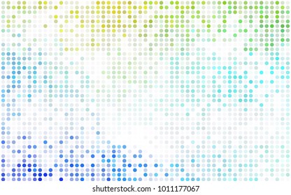 Dark BLUE vector pattern with colored spheres. Geometric sample of repeating circles on white background in halftone style.