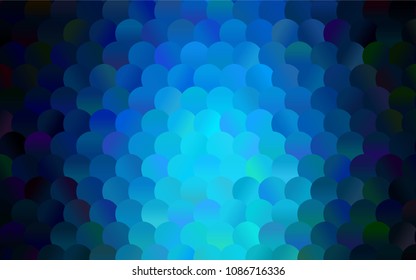 Dark BLUE vector pattern with colored spheres. Geometric sample of repeating circles on white background in halftone style.