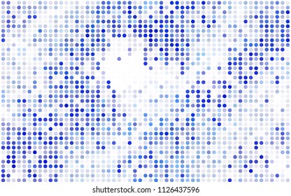 Dark BLUE vector pattern with colored spheres. Geometric sample of repeating circles on white background in halftone style.