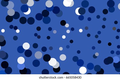 Dark BLUE vector pattern with colored spheres. Geometric sample of repeating circles on white background in halftone style.