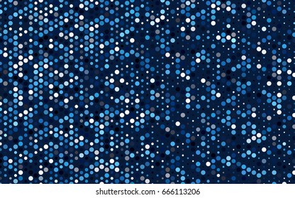 Dark BLUE vector pattern with colored spheres. Geometric sample of repeating circles on white background in halftone style.