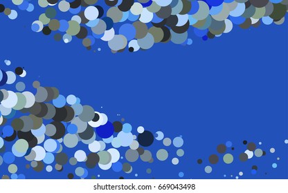 Dark BLUE vector pattern with colored spheres. Geometric sample of repeating circles on white background in halftone style.