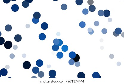Dark BLUE vector pattern with colored spheres. Geometric sample of repeating circles on white background in halftone style.