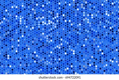 Dark BLUE vector pattern with colored spheres. Geometric sample of repeating circles on white background in halftone style.