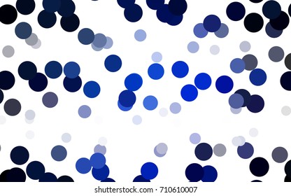 Dark BLUE vector pattern with colored spheres. Geometric sample of repeating circles on white background in halftone style.