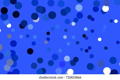 Dark BLUE vector pattern with colored spheres. Geometric sample of repeating circles on white background in halftone style.