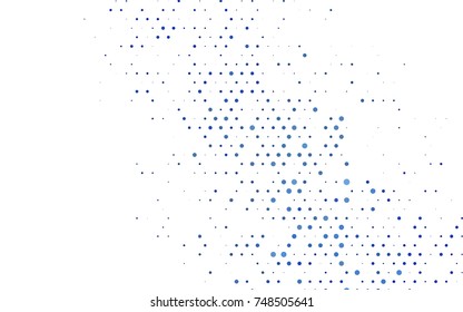 Dark BLUE vector pattern with colored spheres. Geometric sample of repeating circles on white background in halftone style.