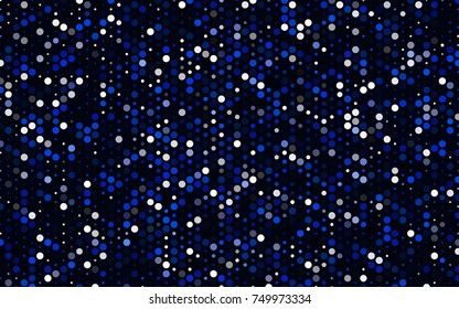 Dark BLUE vector pattern with colored spheres. Geometric sample of repeating circles on white background in halftone style.