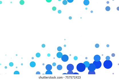 Dark BLUE vector pattern with colored spheres. Geometric sample of repeating circles on white background in halftone style.