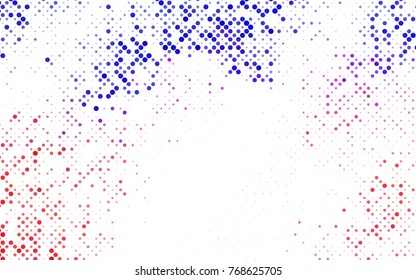 Dark BLUE vector pattern with colored spheres. Geometric sample of repeating circles on white background in halftone style.