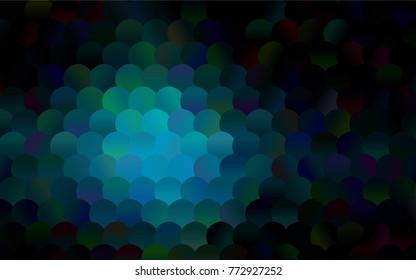 Dark BLUE vector pattern with colored spheres. Geometric sample of repeating circles on white background in halftone style.