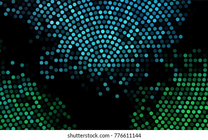 Dark BLUE vector pattern with colored spheres. Geometric sample of repeating circles on white background in halftone style.
