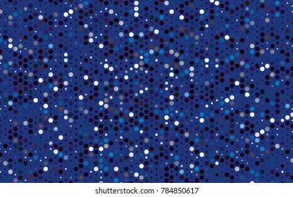 Dark BLUE vector pattern with colored spheres. Geometric sample of repeating circles on white background in halftone style.