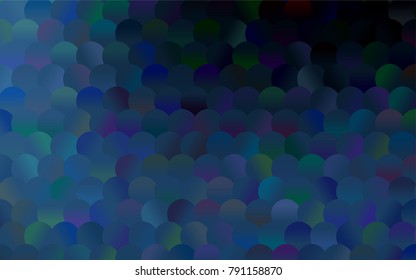 Dark BLUE vector pattern with colored spheres. Geometric sample of repeating circles on white background in halftone style.