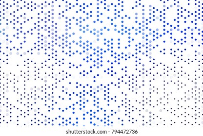 Dark BLUE vector pattern with colored spheres. Geometric sample of repeating circles on white background in halftone style.