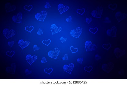 Dark BLUE vector pattern with colorful hearts. Illustration with hearts in love concept for valentine's day. Pattern can be used for valentine's ad, booklets.