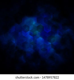 Dark BLUE vector pattern with colorful hexagons. Illustration of colored hexagons on blur surface. Pattern for texture of wallpapers.