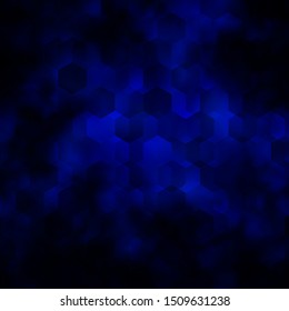 Dark BLUE vector pattern with colorful hexagons. Illustration of colored hexagons on blur surface. Pattern for texture of wallpapers.