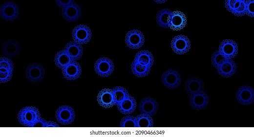 Dunkelblaues Vektormuster mit Coronavirus-Elementen. Abstrakte Illustration mit biologischen Farbverlauf-Formen. Bildschirmhintergrund für den Gesundheitsschutz.