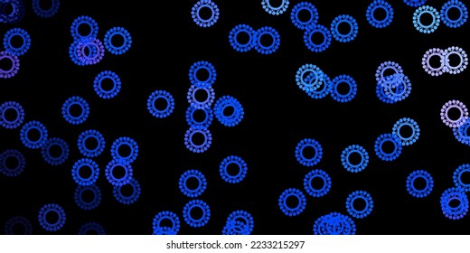 Patrón vector azul oscuro con elementos coronavirus. Símbolos de enfermedades degradadas coloridas en un estilo simple y abstracto. Mejor diseño para eventos de cuarentena.