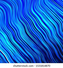 Dark BLUE vector pattern with curves. Abstract illustration with bandy gradient lines. Pattern for booklets, leaflets.