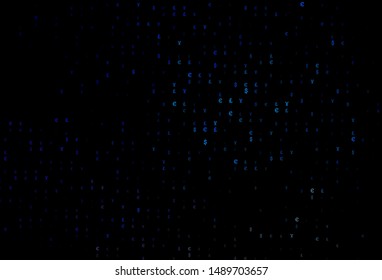 Dark BLUE vector pattern with EUR, JPY, GBP. Abstract illustration with colored financial digital symbols. Template for ads of markets, loans.