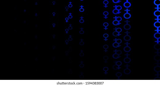 Dark BLUE vector pattern with feminism elements. Colorful feminism symbols with a gradient in modern style. Simple design for your web site.