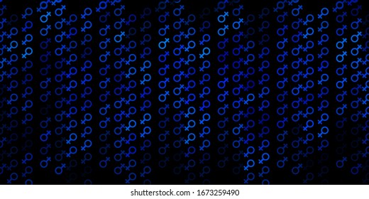 Dark BLUE vector pattern with feminism elements. Colorful feminism symbols with a gradient in modern style. Background for International Women’s Day.
