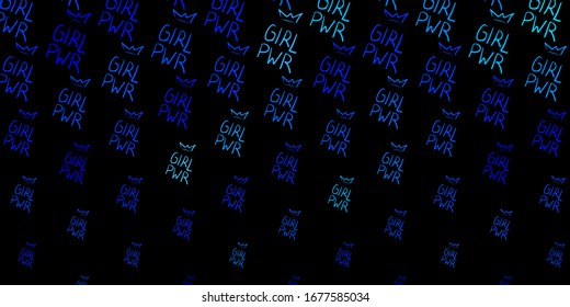 Dark BLUE vector pattern with feminism elements. Colorful feminism symbols with a gradient in modern style. Design for International Women’s Day.