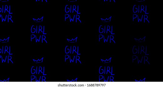 Dark BLUE vector pattern with feminism elements. Illustration with signs of women's strength and power. Background for International Women’s Day.