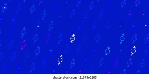 Dark BLUE vector pattern with feminism elements. Illustration with signs of women strength and power. Best design to show the power of women.